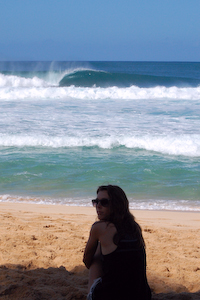 Jesse Restivo on the beach at Pipeline, during the 2009 Pipe Masters surf contest.